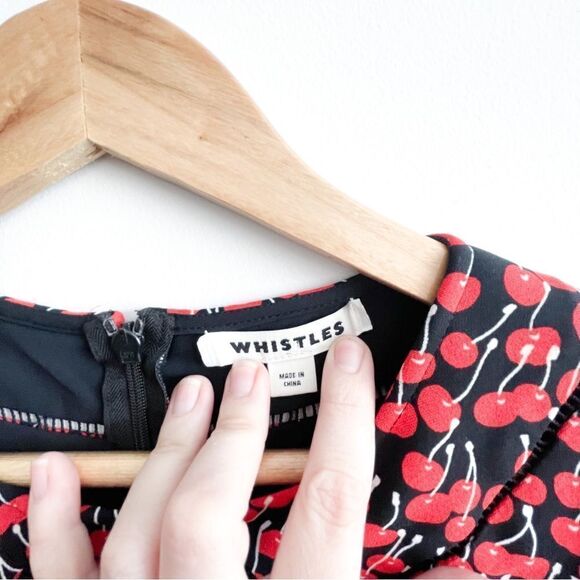 Whistles Anjelica Cherry Print Dress Red Multi Fit and Flare Lined Women's 6 - Picture 5 of 12